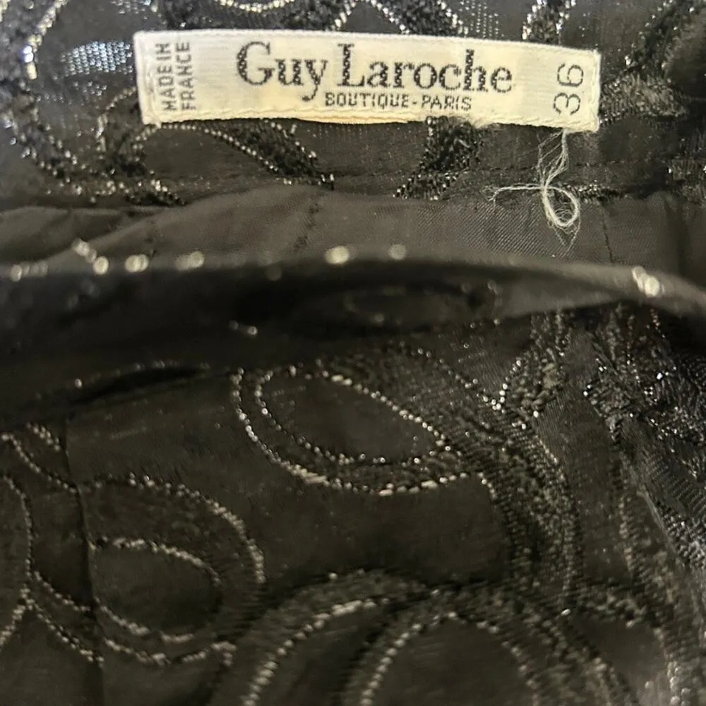 Vintage Guy Laroche Paris Pencil Skirt Black & Silver Made in France Sz 4 Glam - Image 5