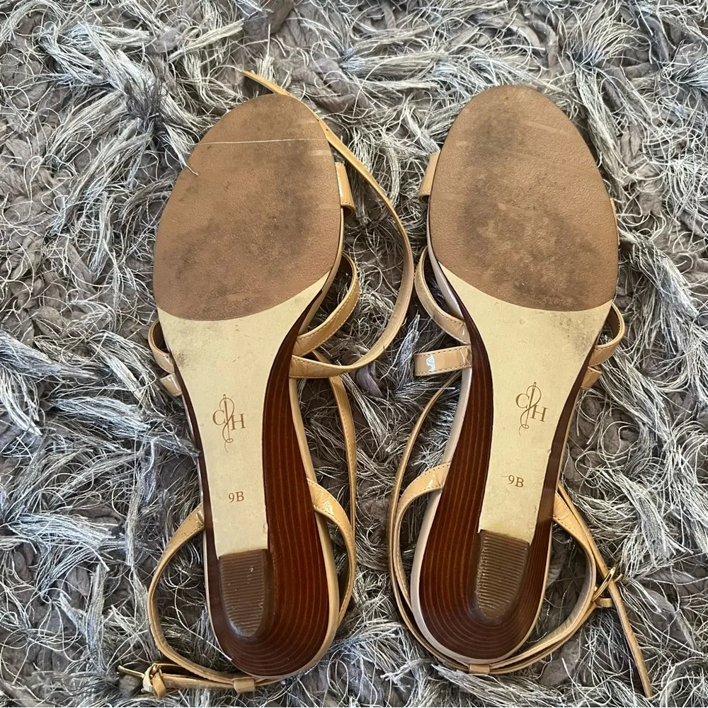 Cole Haan Nude Tan Patent Leather Strappy Wedge Sandals size 9 - Image 3