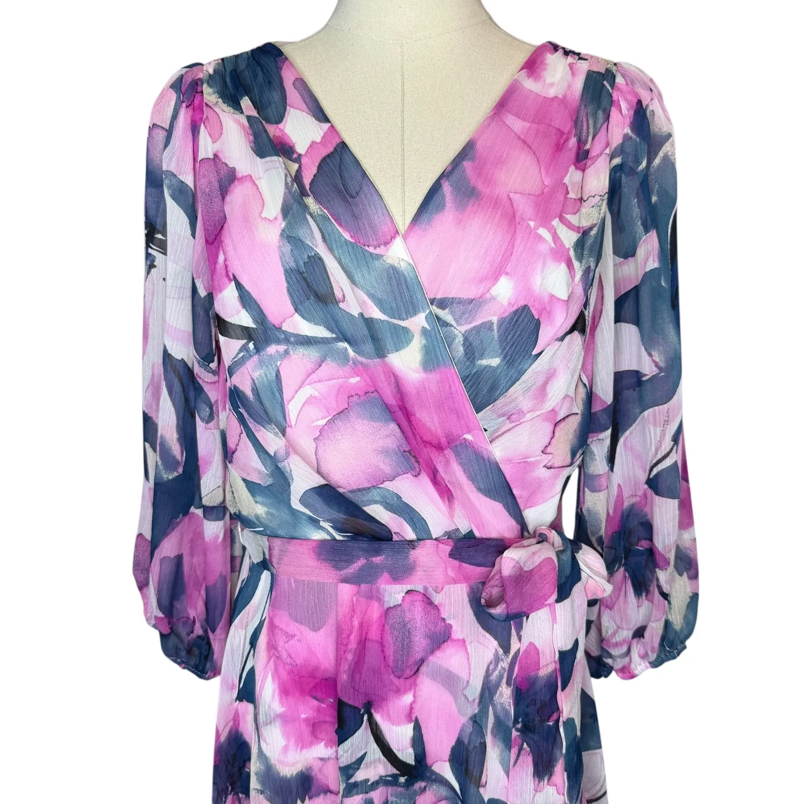 DKNY Floral Balloon Sleeve Tie Waist High Low Dress size 10 - Image 4