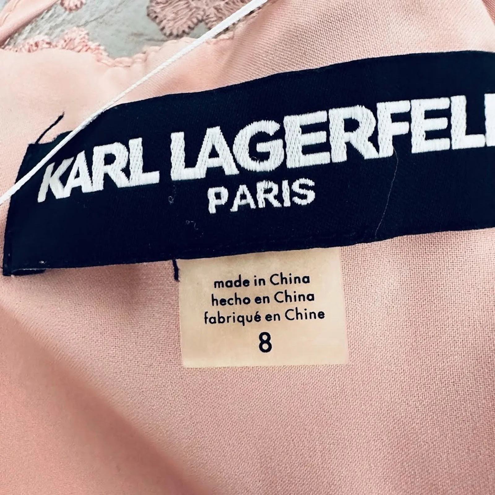 Karl Lagerfeld Paris Lace Floral Embroidered Gown Dress Fairy Pink Maxi Size 8 - Image 12