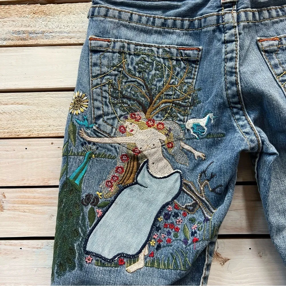 Rare Y2K True Religion Lady Godiva Embroidered Low-Rise Flare Jeans Sz 27 - Image 11