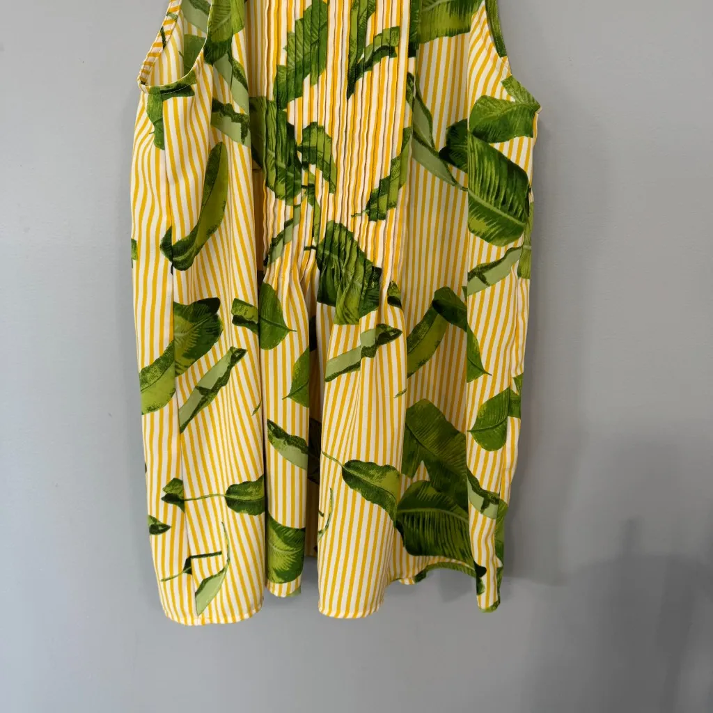 Market & Spruce Yellow Striped & Greenery Printed High Neck Sleeveless Top Size Medium - Image 2