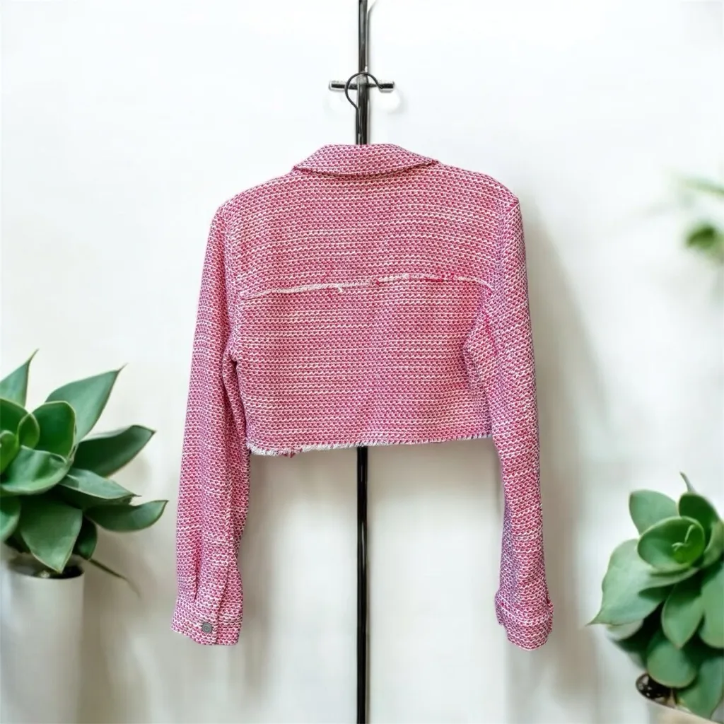 ZARA  Cropped Tweed Fringe Jacket Medium - Image 3