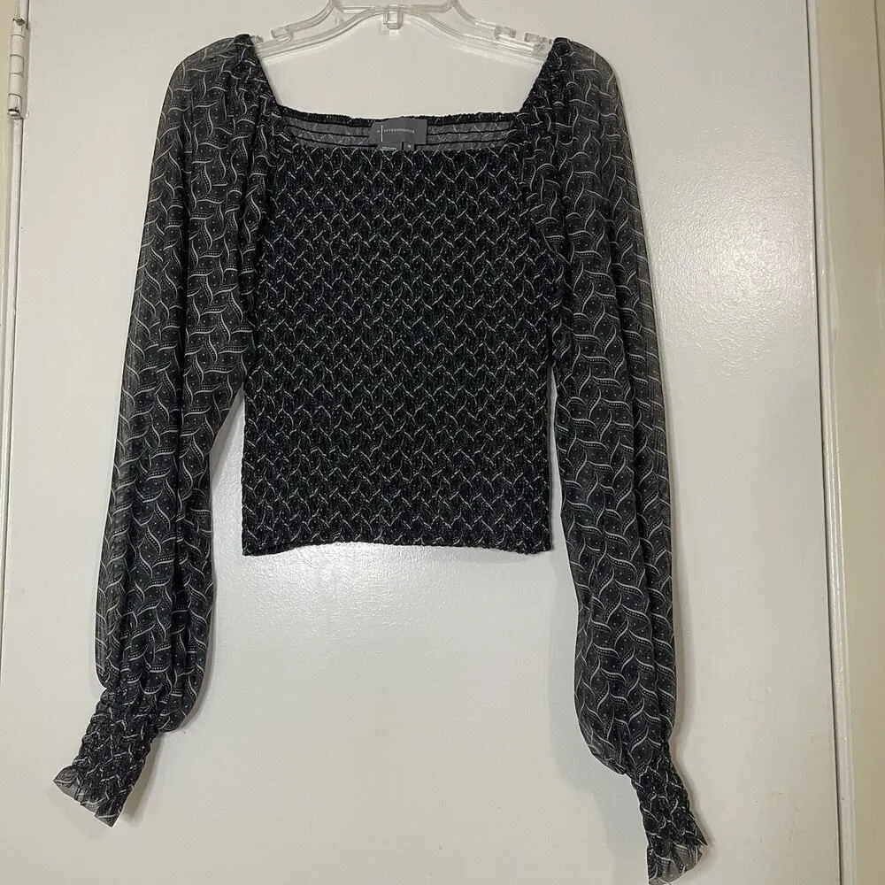 Anthropologie Rouen Balloon Sleeves Smocked black chiffon sleeve Blouse XS - Image 2