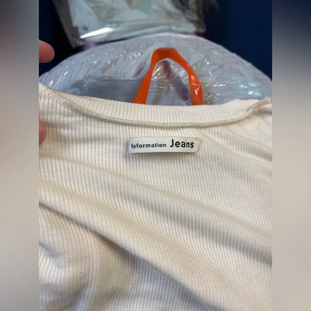 Reformation Davy Ribbed Long Sleeve Knit Top Cream Size S - Image 6