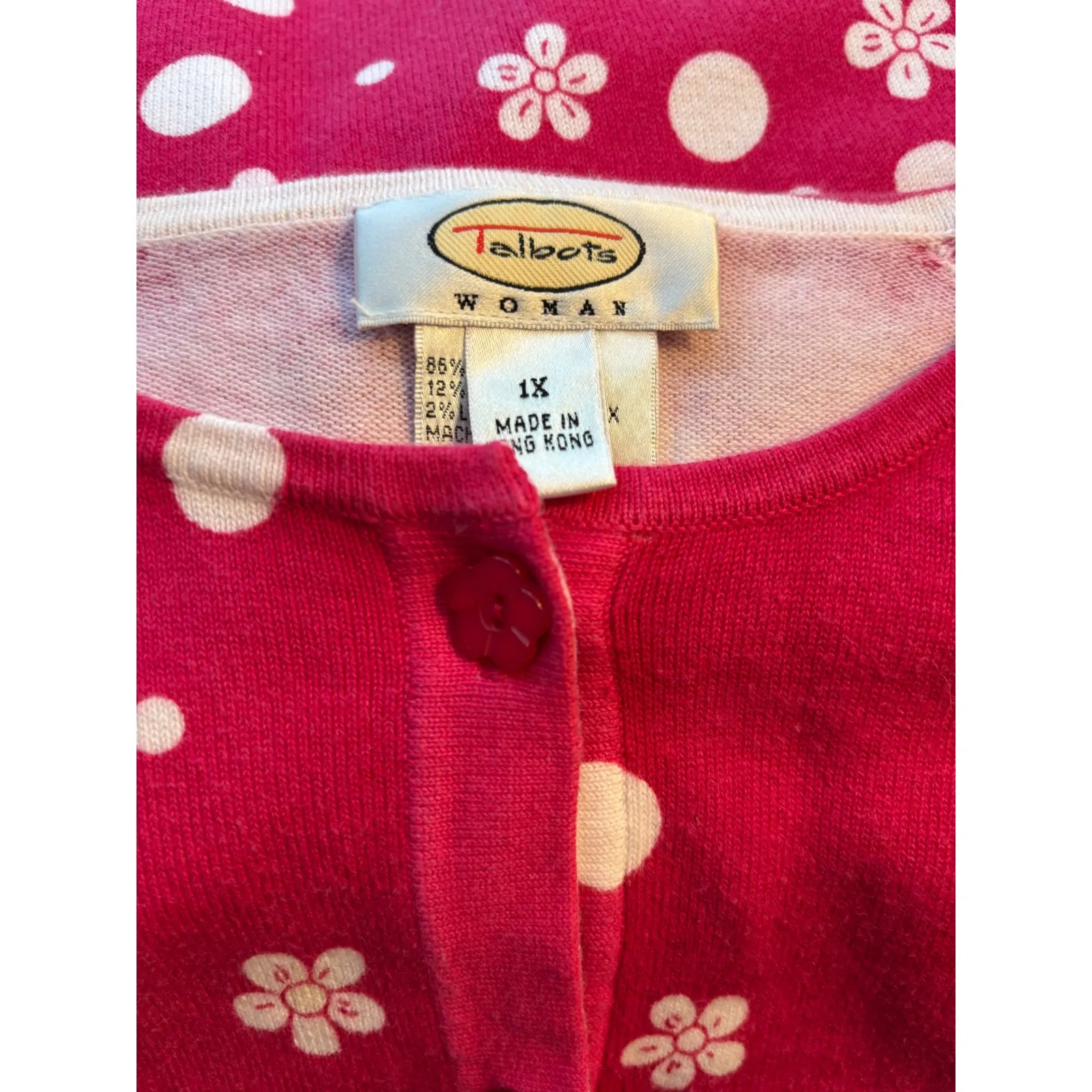 Talbots Pink & White Floral Cardigan – Size 1X – 3/4 Sleeves Floral Buttons - Image 2