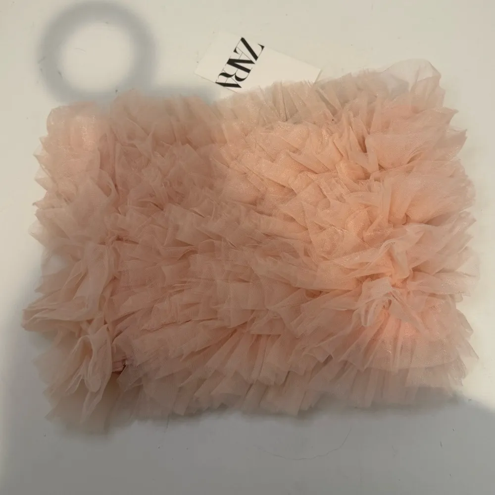 ZARA Pink Strapless Crop Tulle and Knit Tube Top Tulle Ruffles Size Small NEW - Image 7
