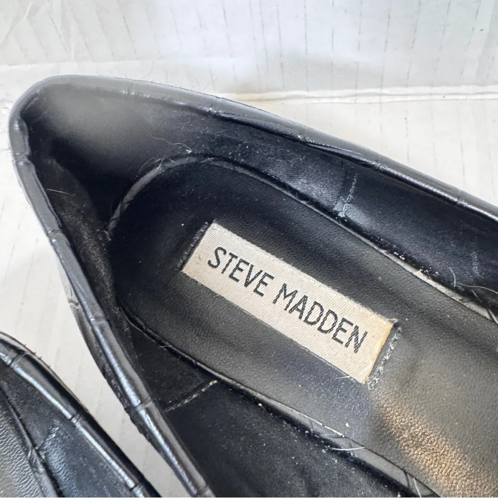 Steve Madden Black Faux Leather Croc Embossed Loafers Womens 9.5 Preppy Fall - Image 6