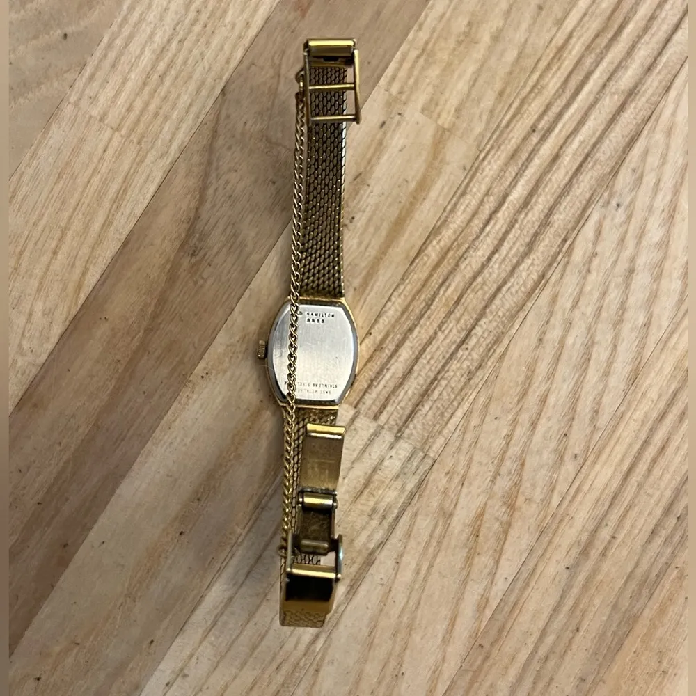 Hamilton Ladies Watch Rare Vintage Gold Tone Case Bracelet Silvery Gold Dial - Image 6