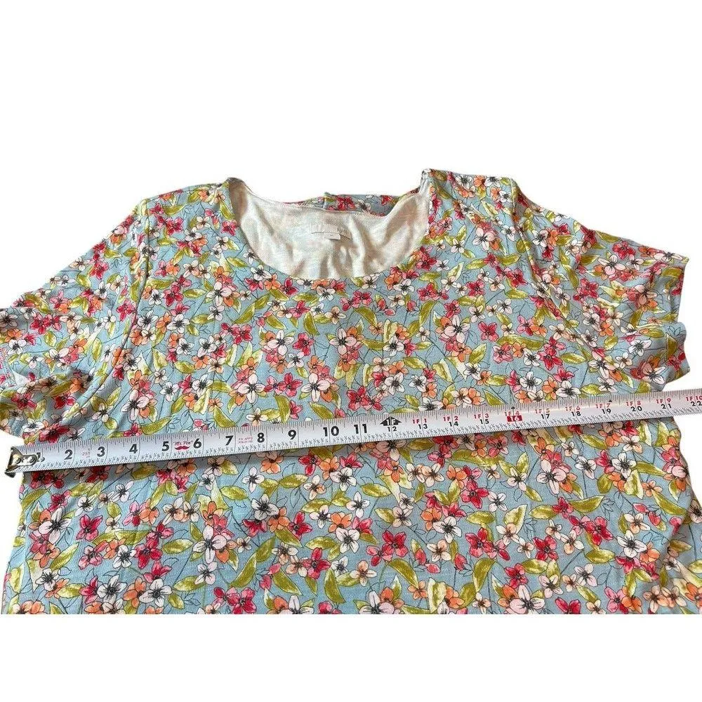 J Jill Short Sleeve Light Colors Floral Knee Length Dress Soft Stretch XL Modest Blue - Image 11