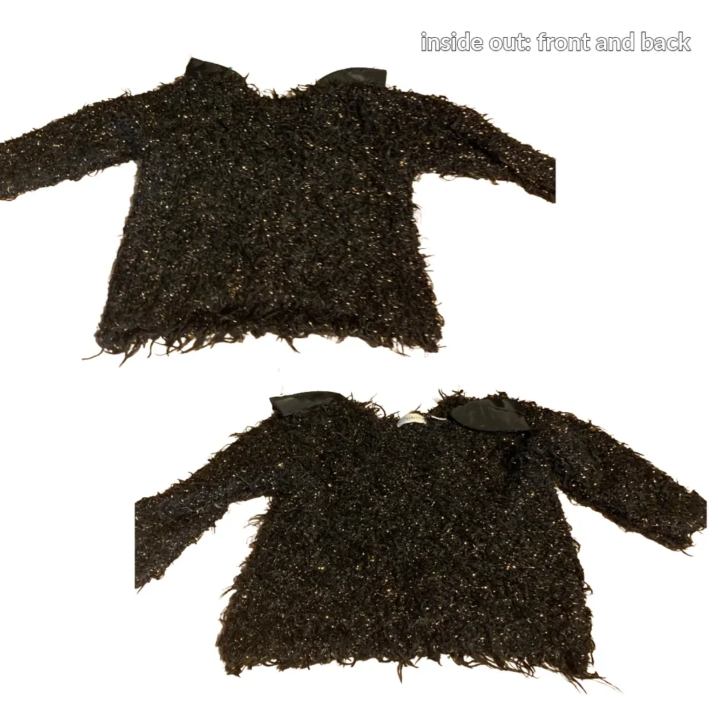 VINTAGE 1990'S GANTOS BLACK & GOLD EYELASH FRINGE CROPPED 3/4 SLEEVE SWEATER (S) - Image 11