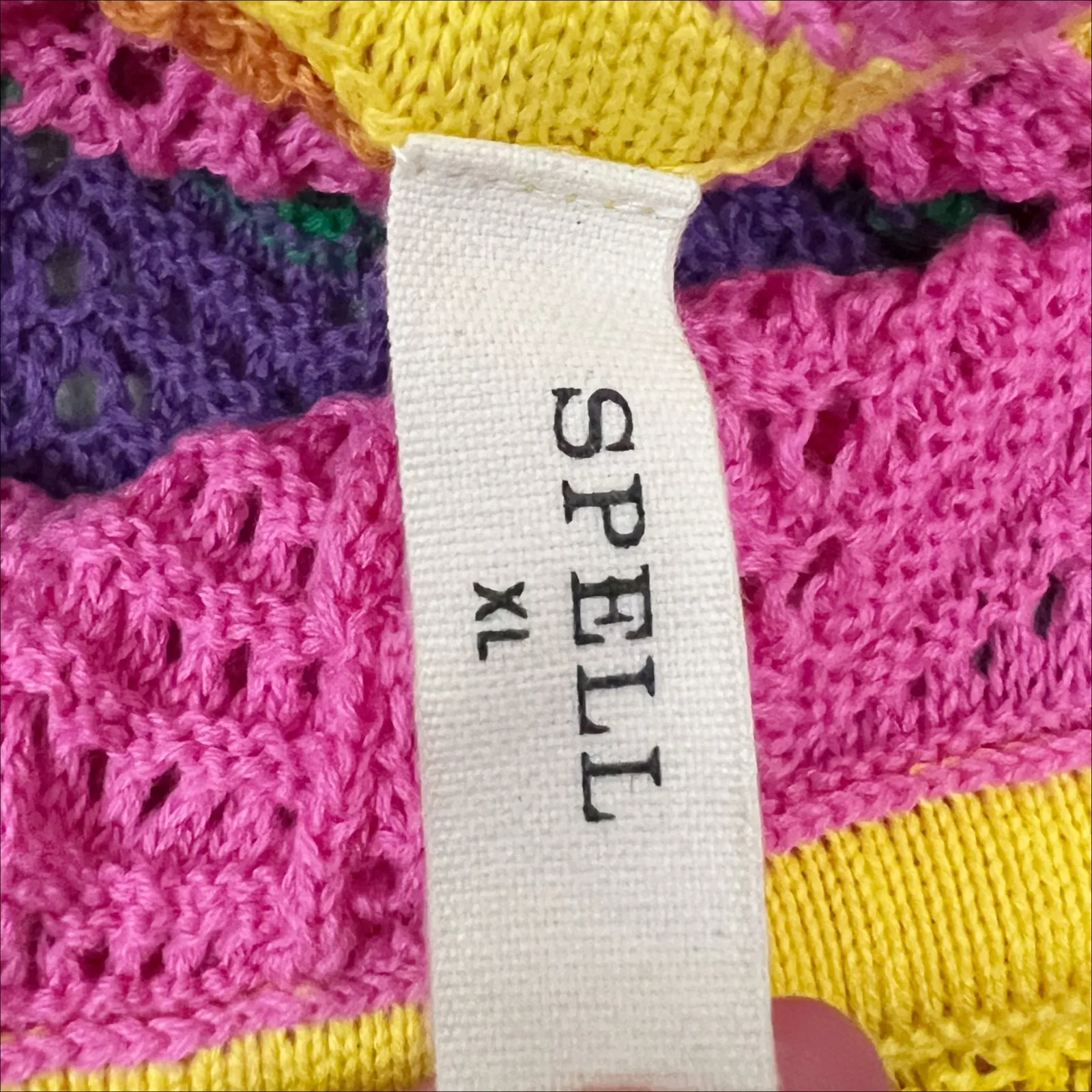 SPELL Ziggy Sleeveless Crochet Romper in Sorbet Stripes Size XL Pink - Image 8