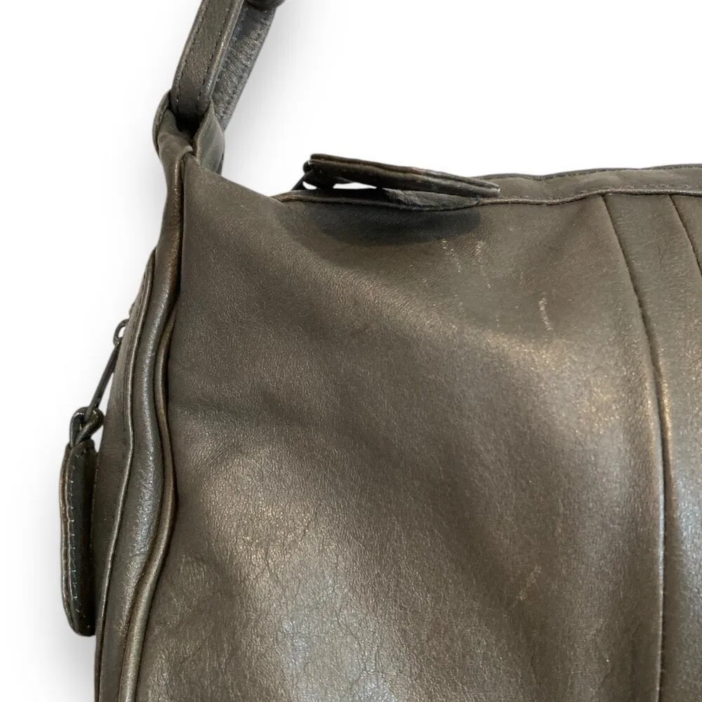 Vintage Dark Olive Green Genuine Brazilian Leather Adjustable Shoulder Purse Bag - Image 9