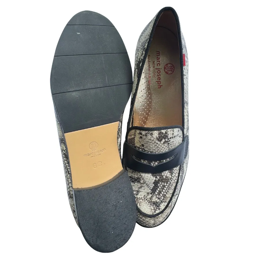 MARC JOSEPH Bryant Park Leather Penny Snakeskin Penny Loafers Black Brown NWOT 6 - Image 7