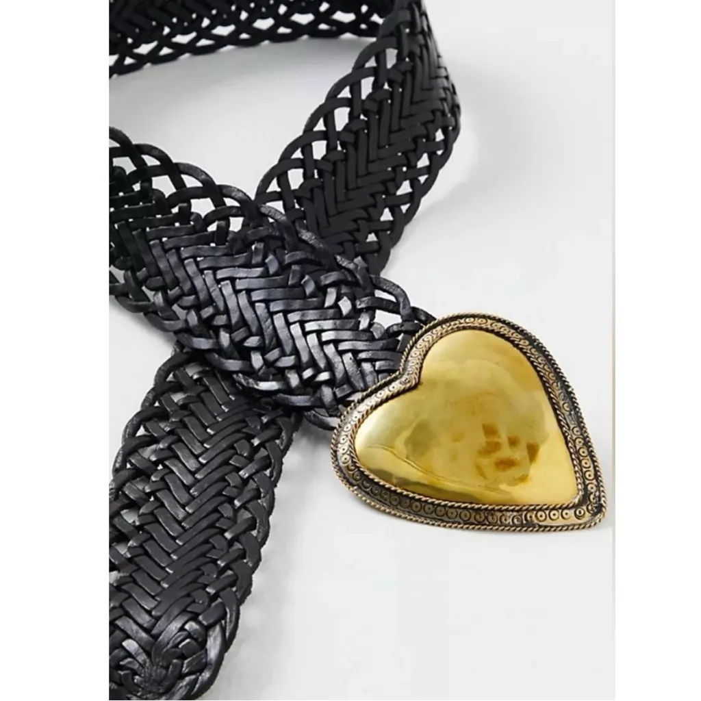 Free People Leather Heart Of Hearts Belt Black NWT OS Western Boho Valentine’s - Image 3