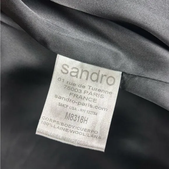 Sandro Navy Blue 100% Wool Black Leather Trim Detail Women's 36 Small M8318H - Image 11