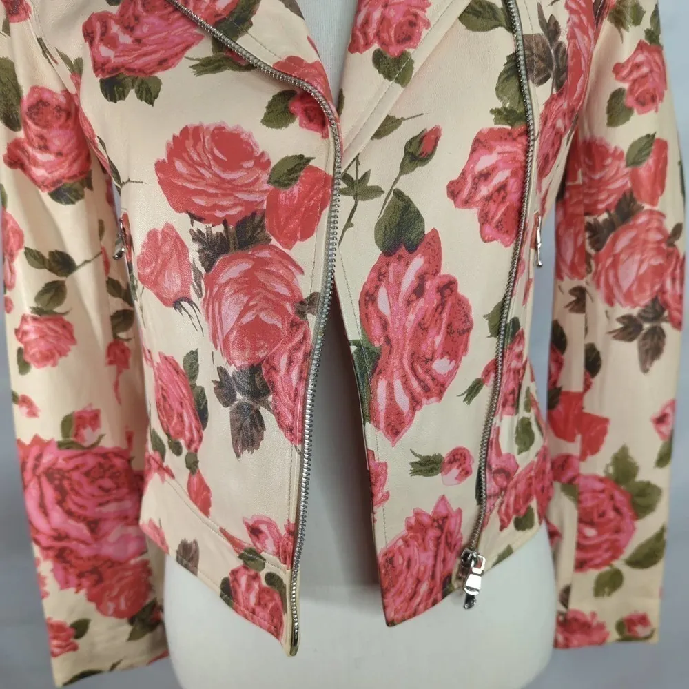 NWT | L’AGENCE 100% Genuine Leather Floral‎ Biker Jacket in Dawn Rosewood Pink Size XS - Image 11