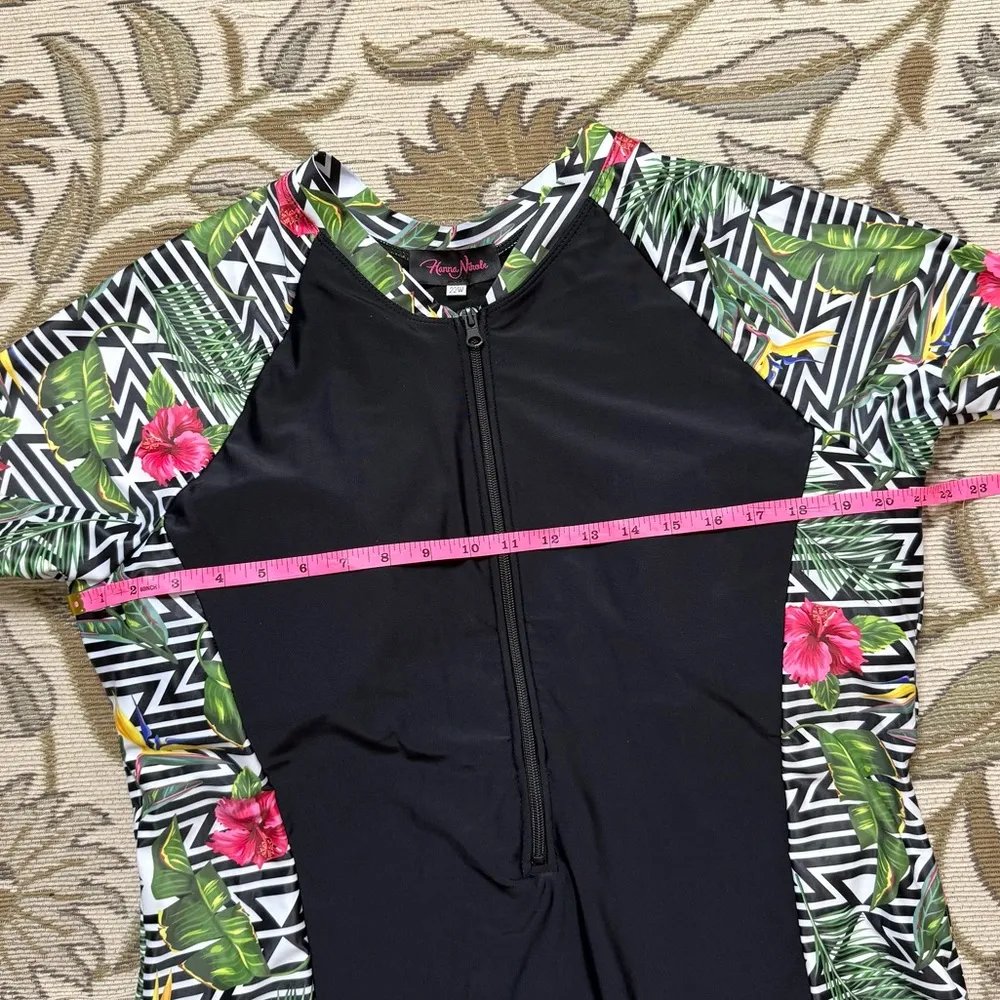 Floral Rash Guard Swimsuit Long Sleeve One Piece Rashguard Zip - Image 3