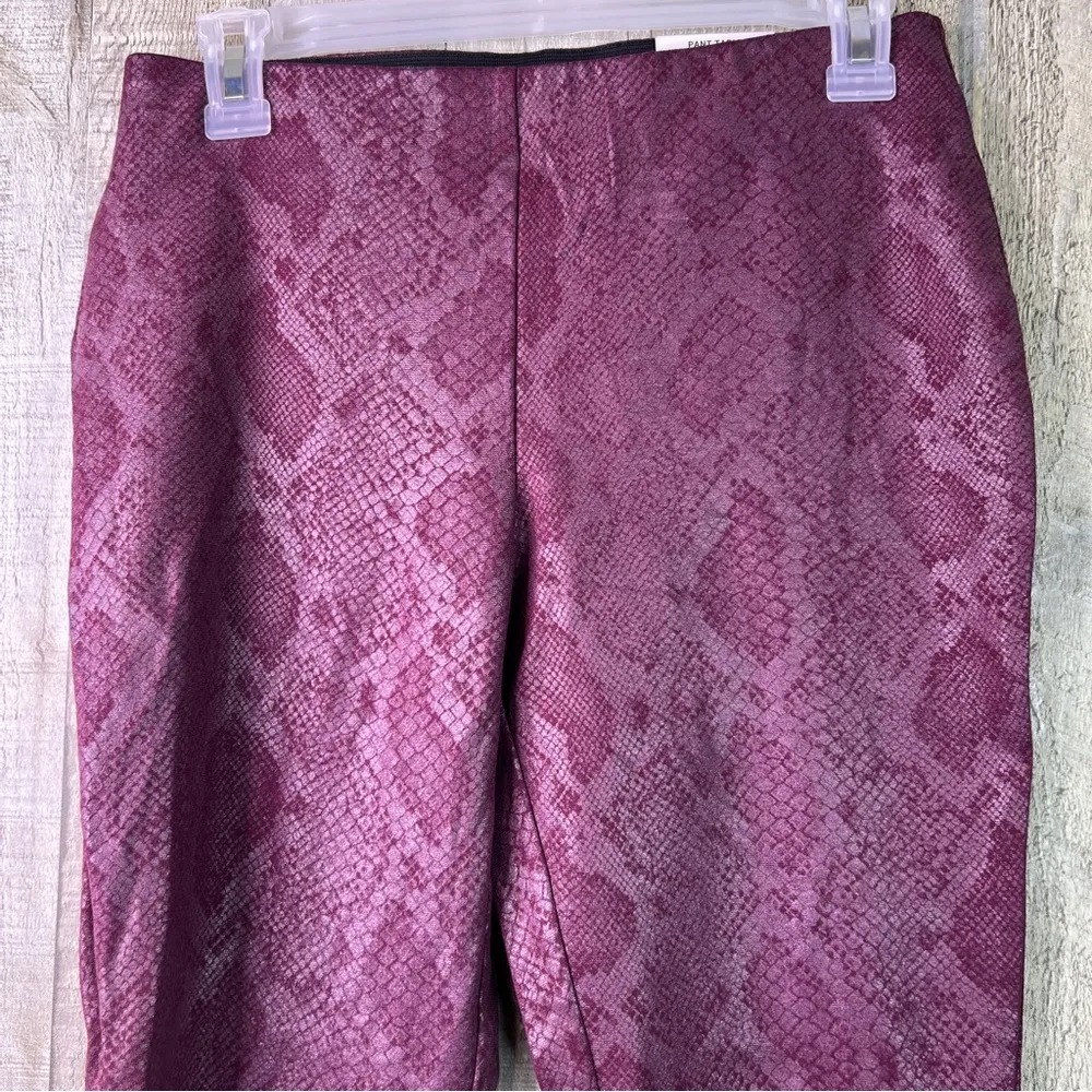 INC International Con. Skinny Leg Regular Mid Rise Animal Print Burgundy Pants Size 2 - Image 4