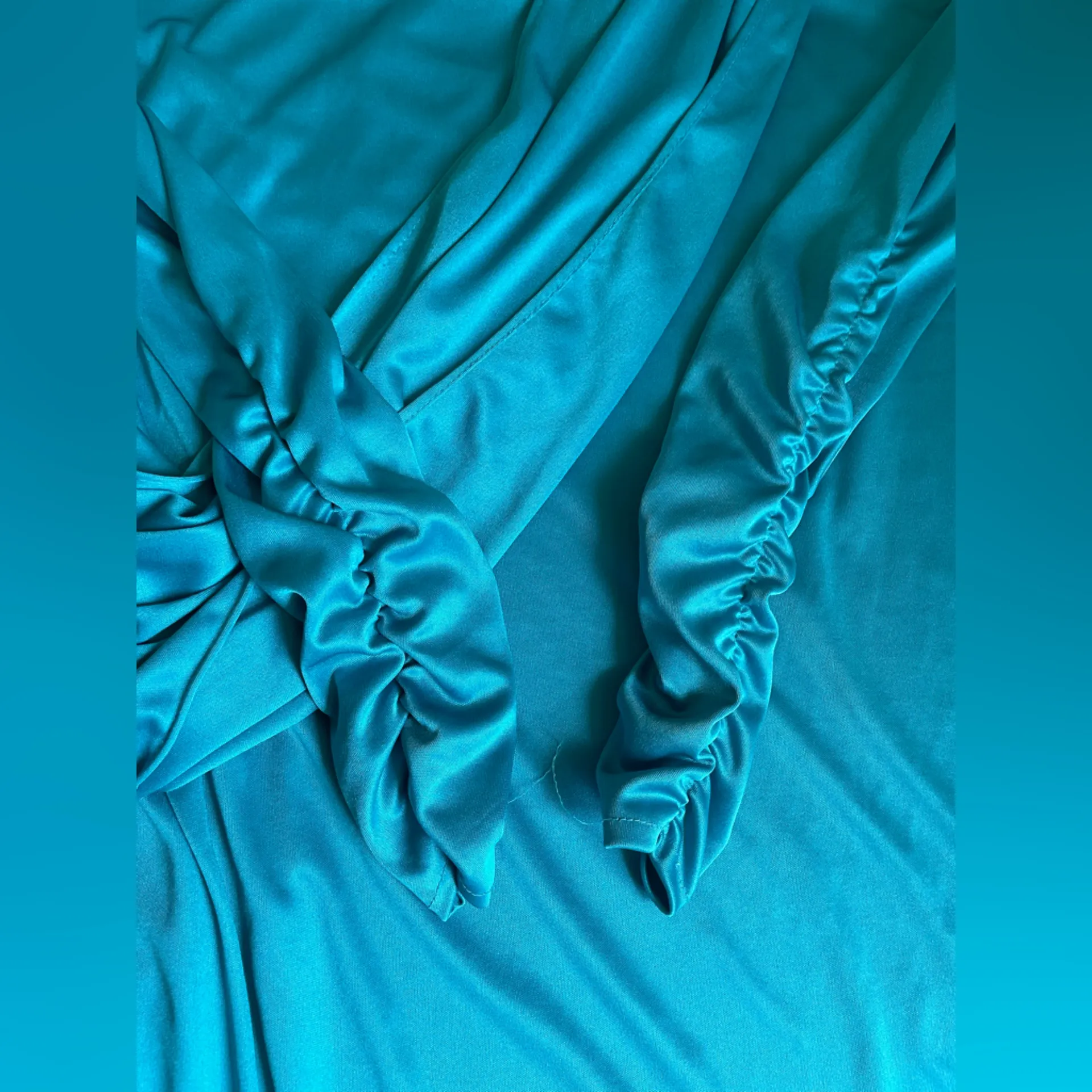 Chic Teal Draped Long Sleeve Dress Blue Size undefined - Image 7