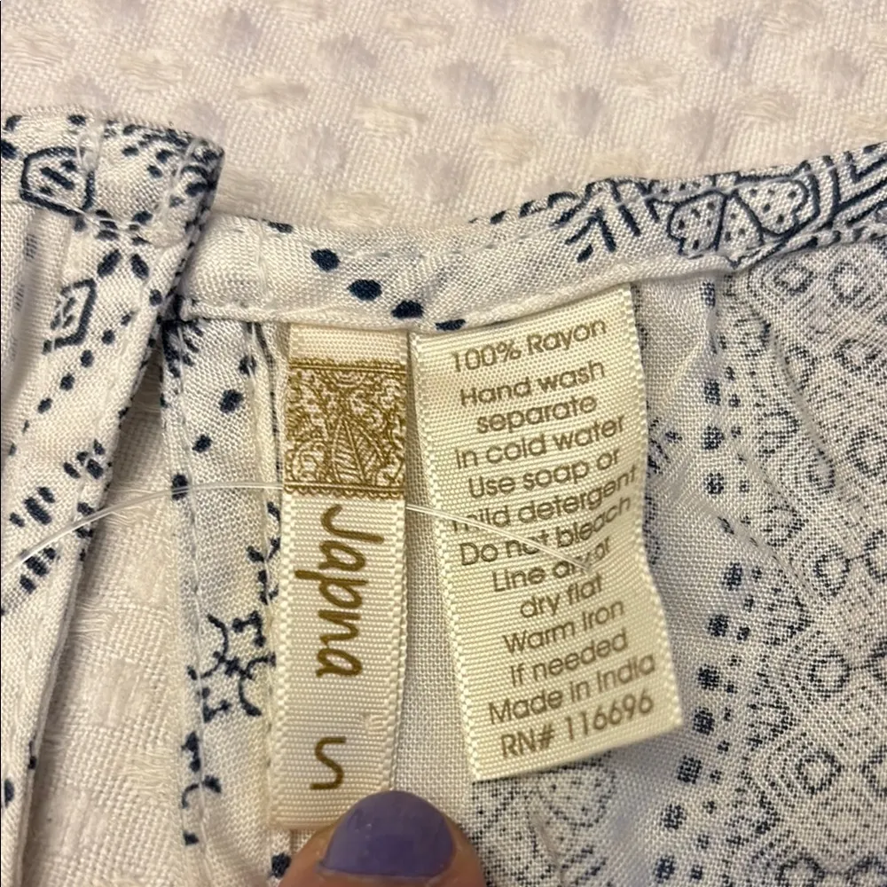 NEW! JAPNA Boho Blue Gray Ivory White Floral Striped Jumpsuit Empire Waist - Image 12