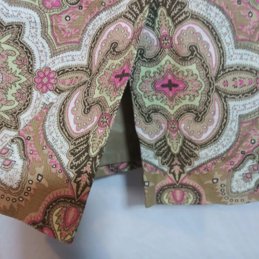 Talbots Cotton Straight Pencil Short Skirt Medallion Print Tan Pink Size 14 - Image 5
