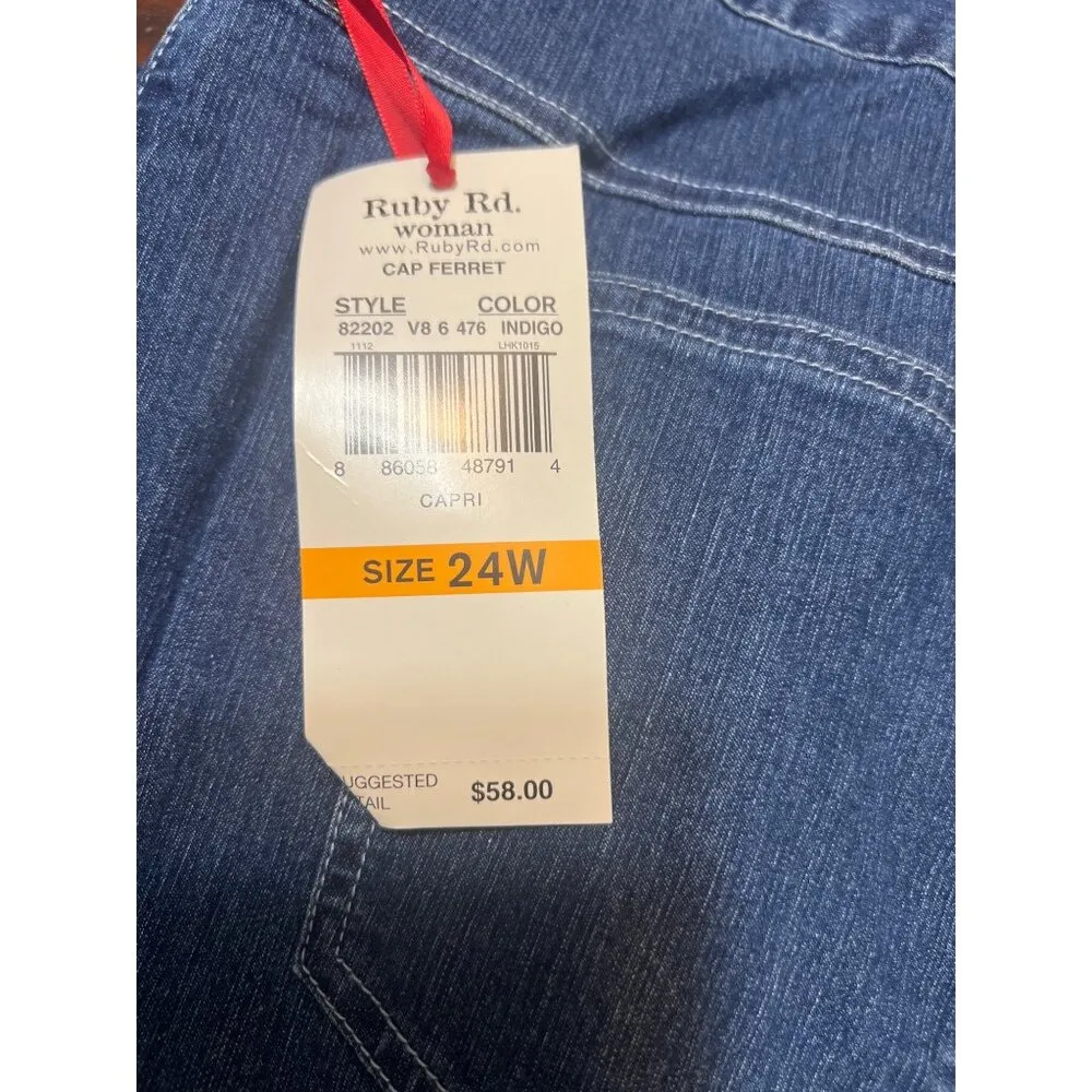 Ruby Rd. Ankle Capri Jeans Blue Denim Embellished Hem & Pockets Size 24W NWT - Image 5