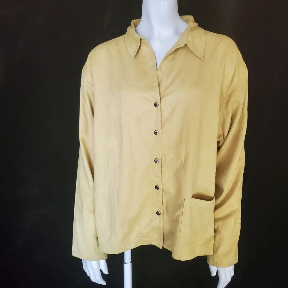 Chico's Yellow Faux Suede Button Down Shirt (3) - Image 2