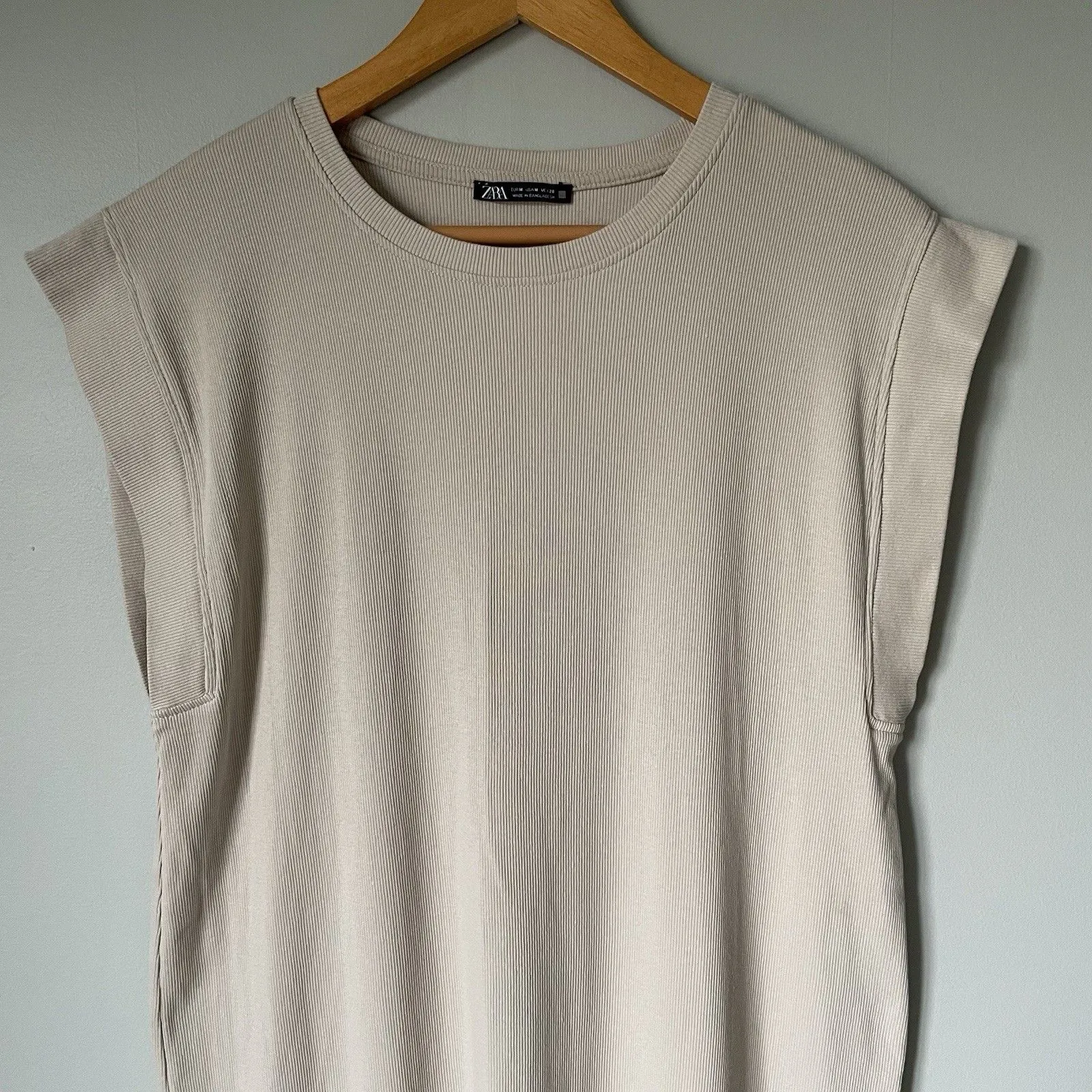 Zara Women's Midi Maxi Cream Ribbed Dress Cap Sleeve Cream Basic Size Medium - Image 3