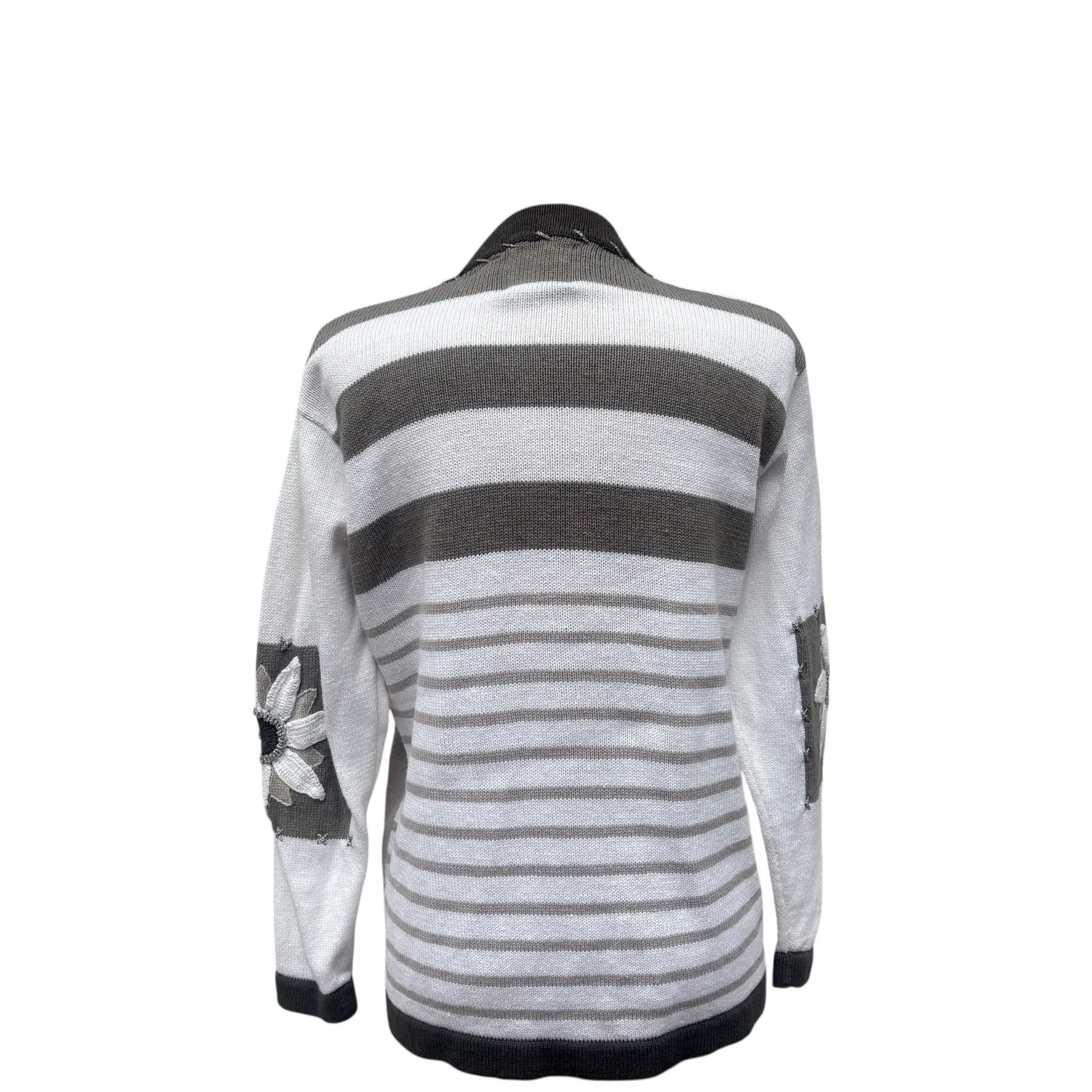 VTG Storybook Knits Cardigan Sweater Med White Ramie Floral Button Grandmacore - Image 5