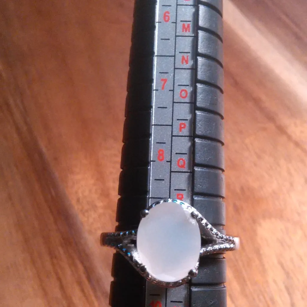 Sri Lankan Silver Moonstone Split Shank Stainless Steel Ring (Size 9) - Image 7