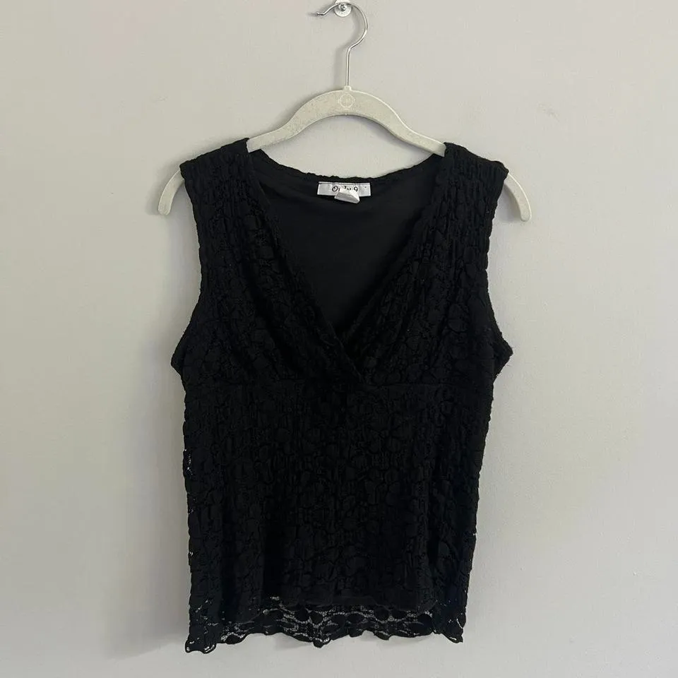 Y2K BLACK ONLY 9 LACE FLORAL OVERLAY TANK‎ TOP Size M - Image 2