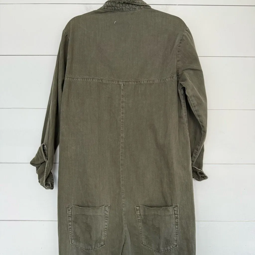 One x One Teaspoon Women’s Small Green Ripped Knees Utility Jumpsuit Coverall - Image 4