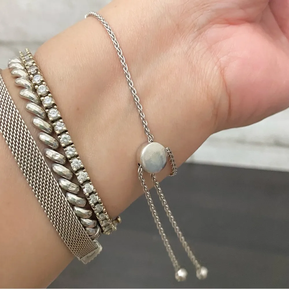 925 Sterling Silver CZ Stones Heartbeat Heart Slider Bracelet - Image 4