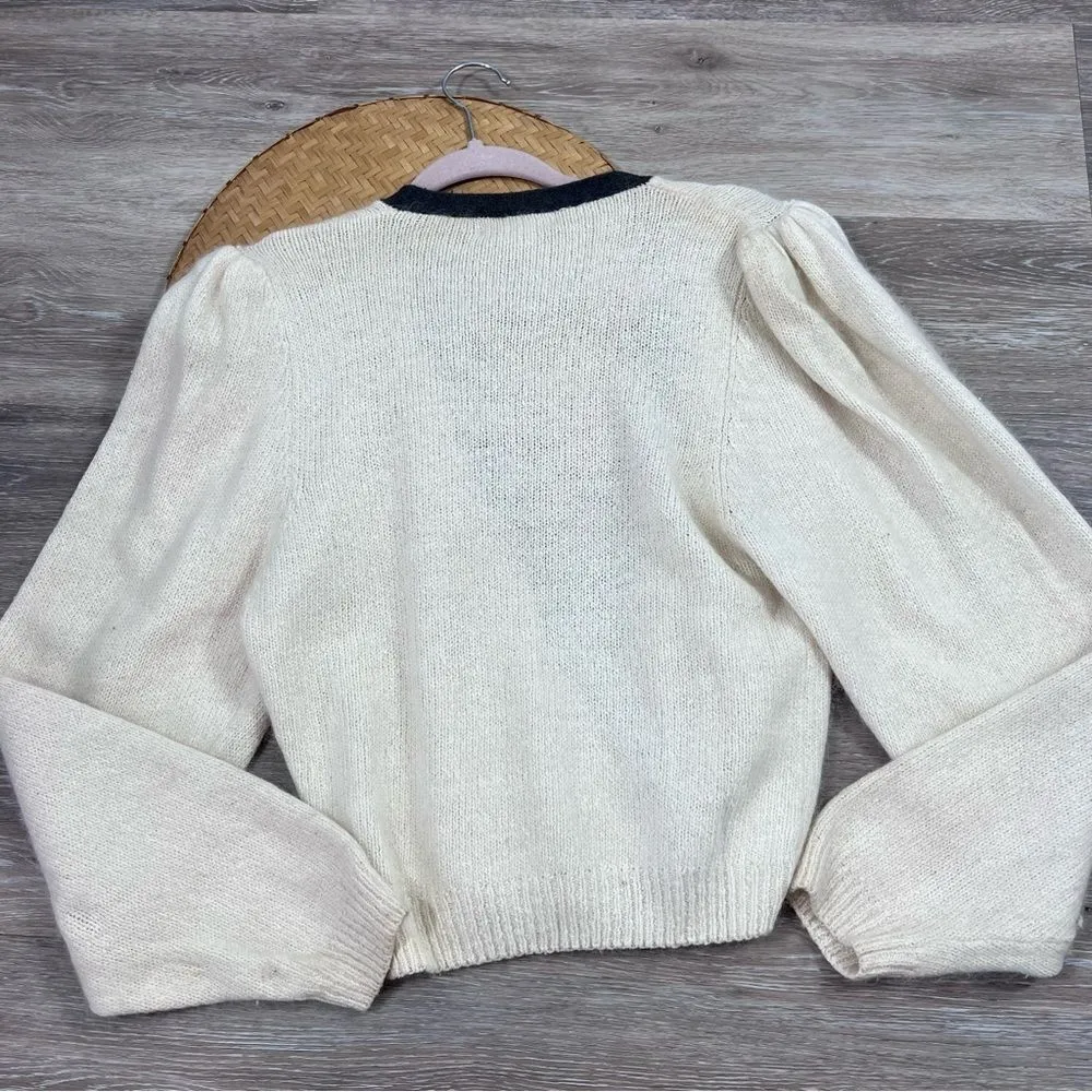 Vintage 1980’s cream & gray‎ balloon sleeve sweater silk and angora Size M - Image 3