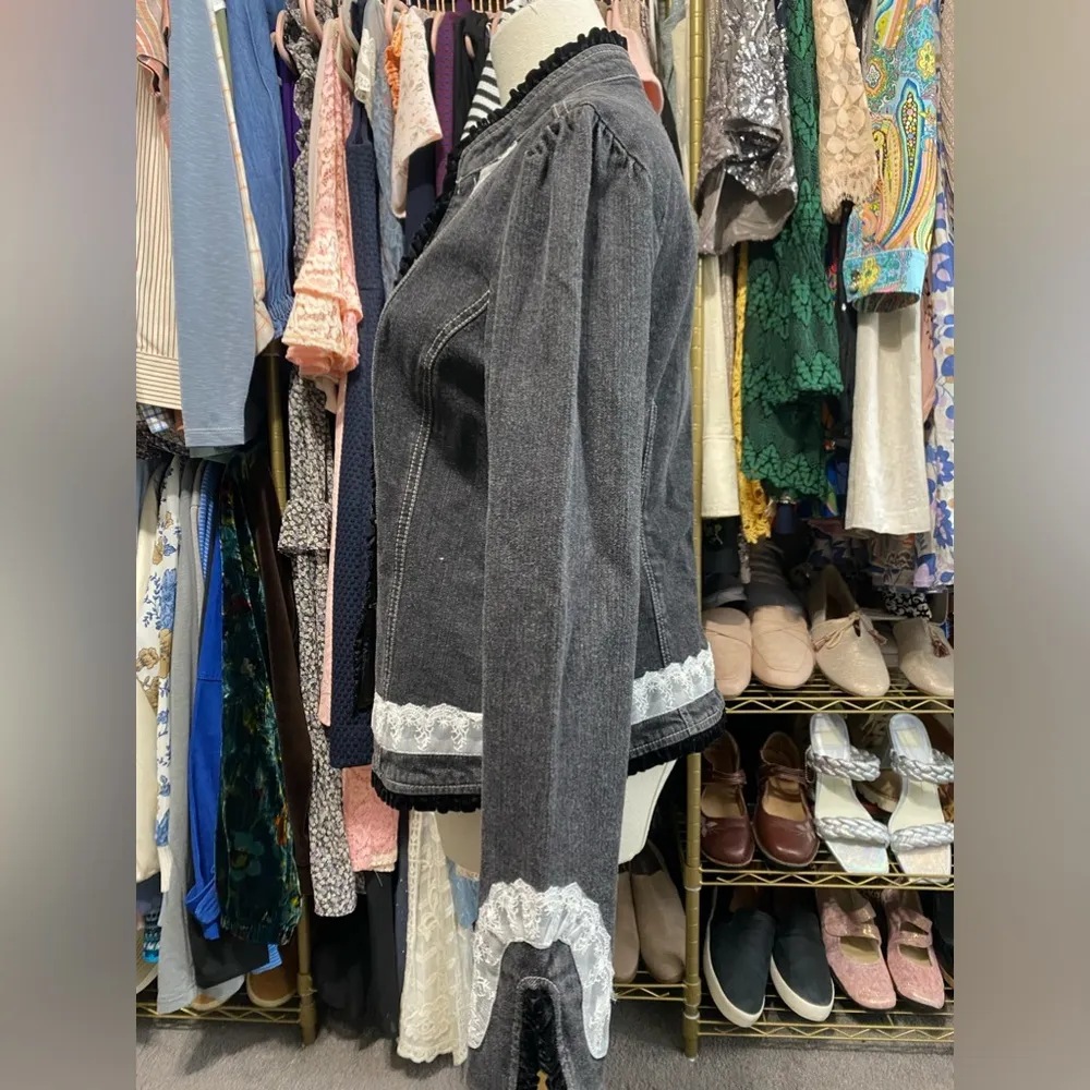 Live a Little Black and White Jean Jacket with Dramatic Trim - Image 3