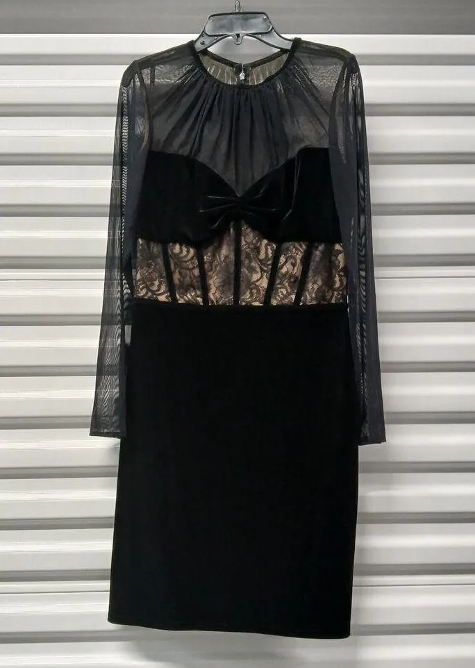$529 NWT Tadashi Shoji Sabina Velvet Cocktail Dress Size 4 Black Formal Wedding - Image 3