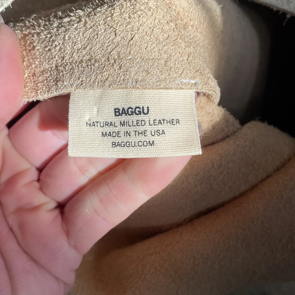 BAGGU Gold Platinum Metallic Leather Tote Bag Purse Small Travel Slouchy - Image 8