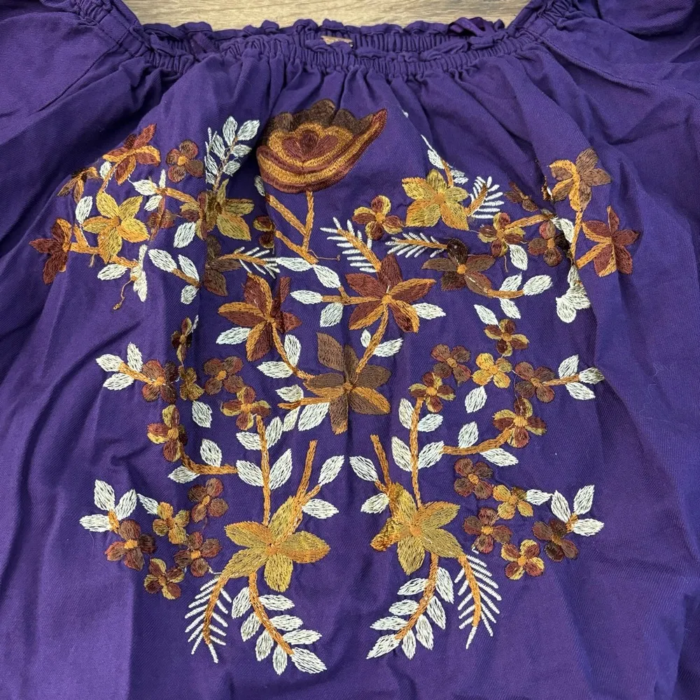 Free People Fleur du Jour Off Shoulder Embroidered Mini Dress Purple - Image 7