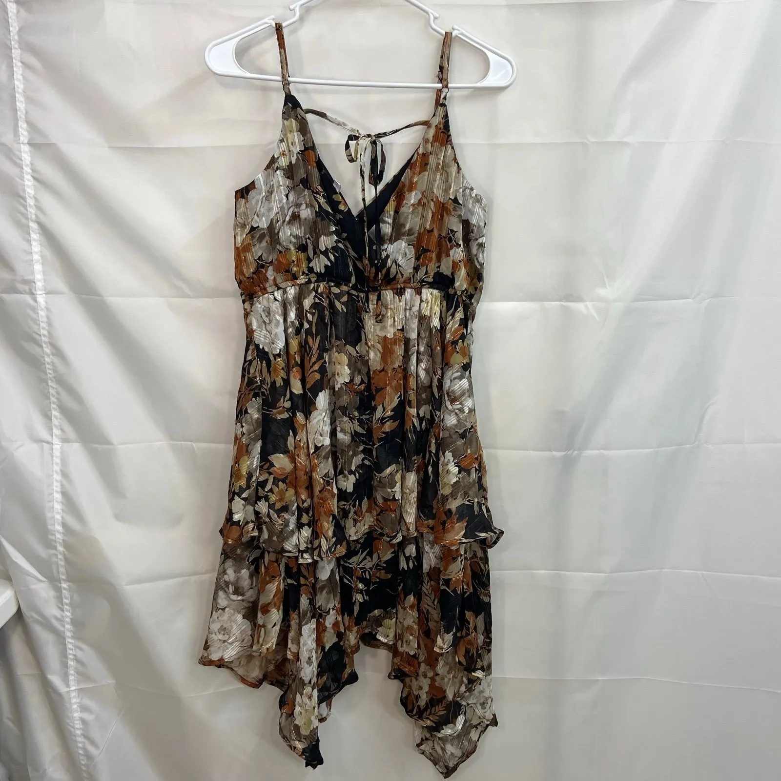 NEW Xhilaration‎ women's black brown neutral floral shimmery high low dress M - Image 5