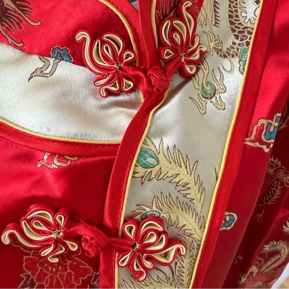 Shanghai SoHo Red & Gold Silk Like Dragon Floral Cheongsam Dress Size Small NEW - Image 10