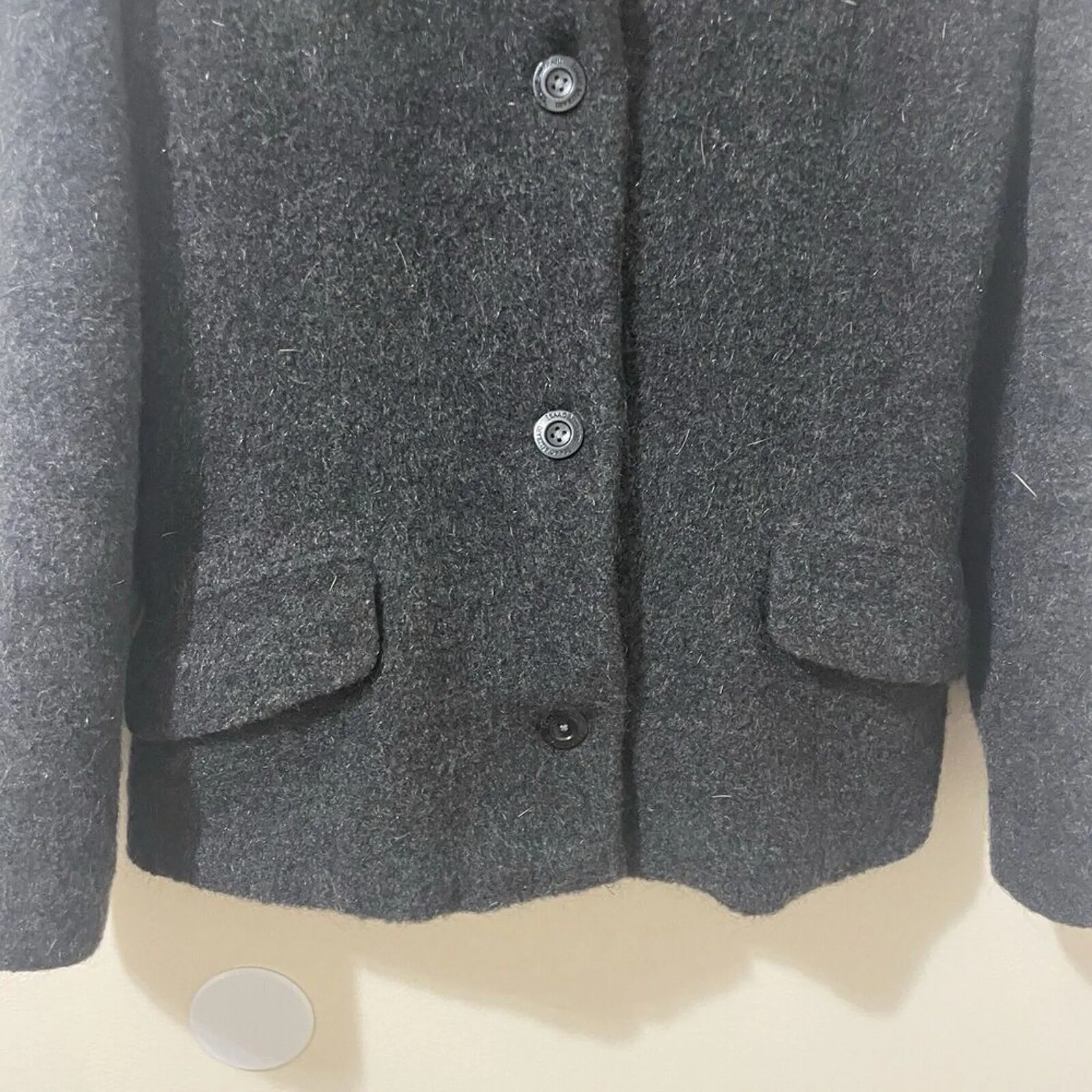 Vintage ISAAC MIZRAHI Peacoat Charcoal Gray Wool & Mohair Coat Real Fur Size 12 - Image 2