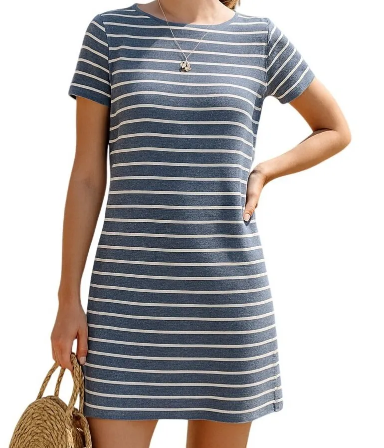 Sail to Sable Dress Shift Navy White Stripe L Preppy Nautical Stretch Capsule - Image 1