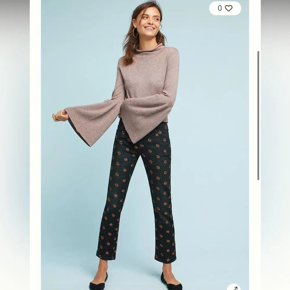 Anthropologie Straight Leg Crop‎ Jean Black Bronze Floral  Embroidered Sz 27 NWT - Image 8