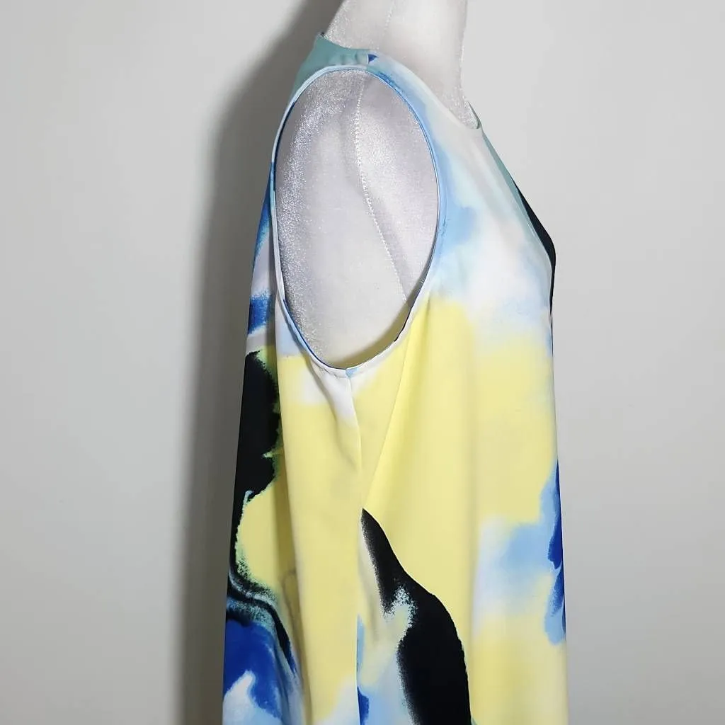 Alfani Blue and Yellow Sleeveless Shift Dress Size 8 Alfani Wedding Guest Dress - Image 6