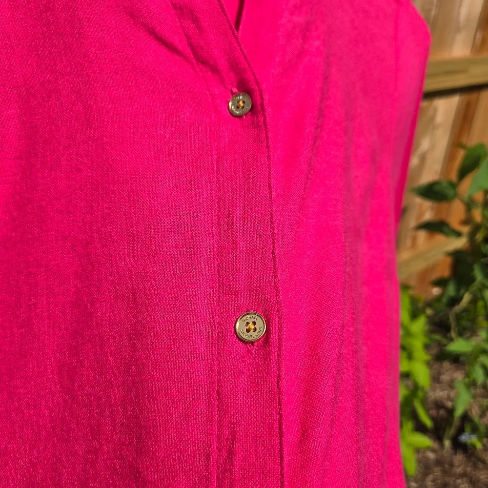 NWT..Michael Kors FUSHIA Pink Linen crop top Shirt Small - Image 2