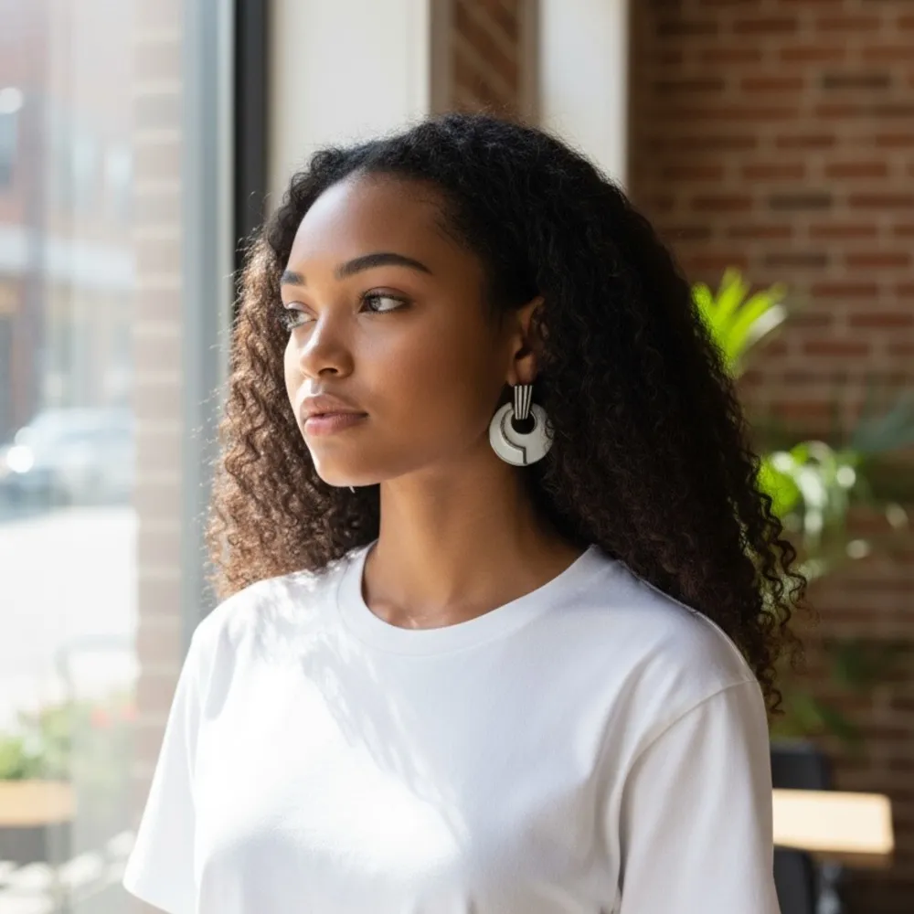Stylish Black and White Statement Earrings - Image 2