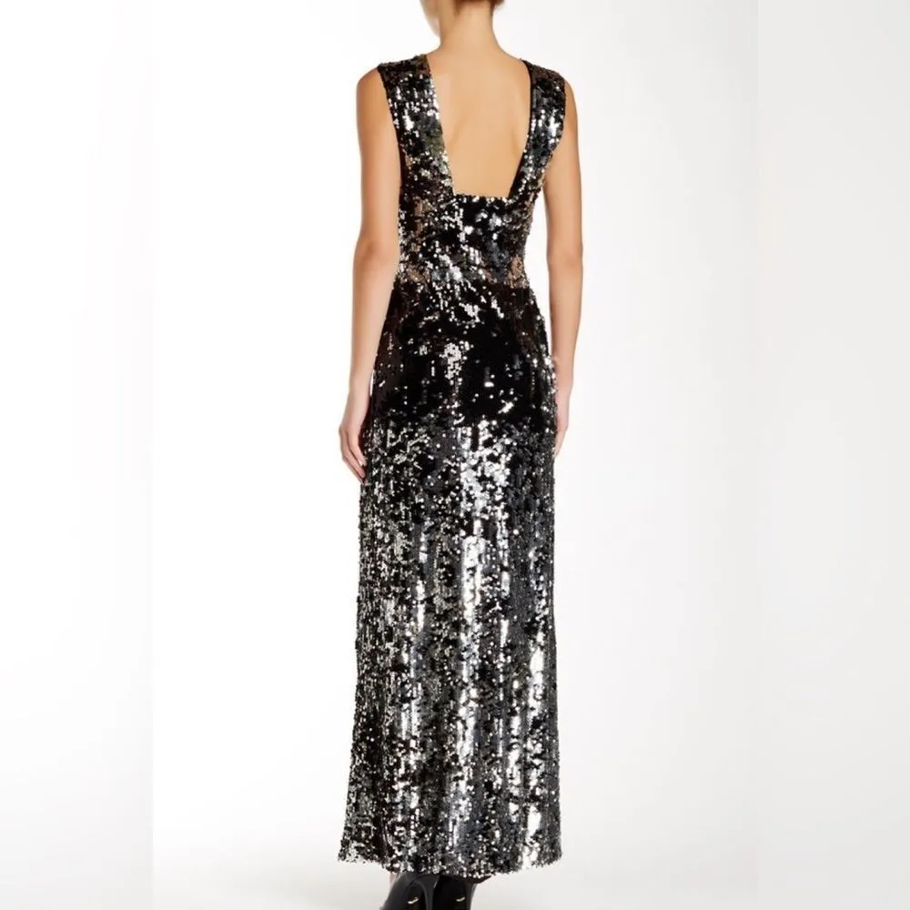 NWT Rachel‎ Zoe black and silver sequin maxi dress size 8 with front slit - Image 3
