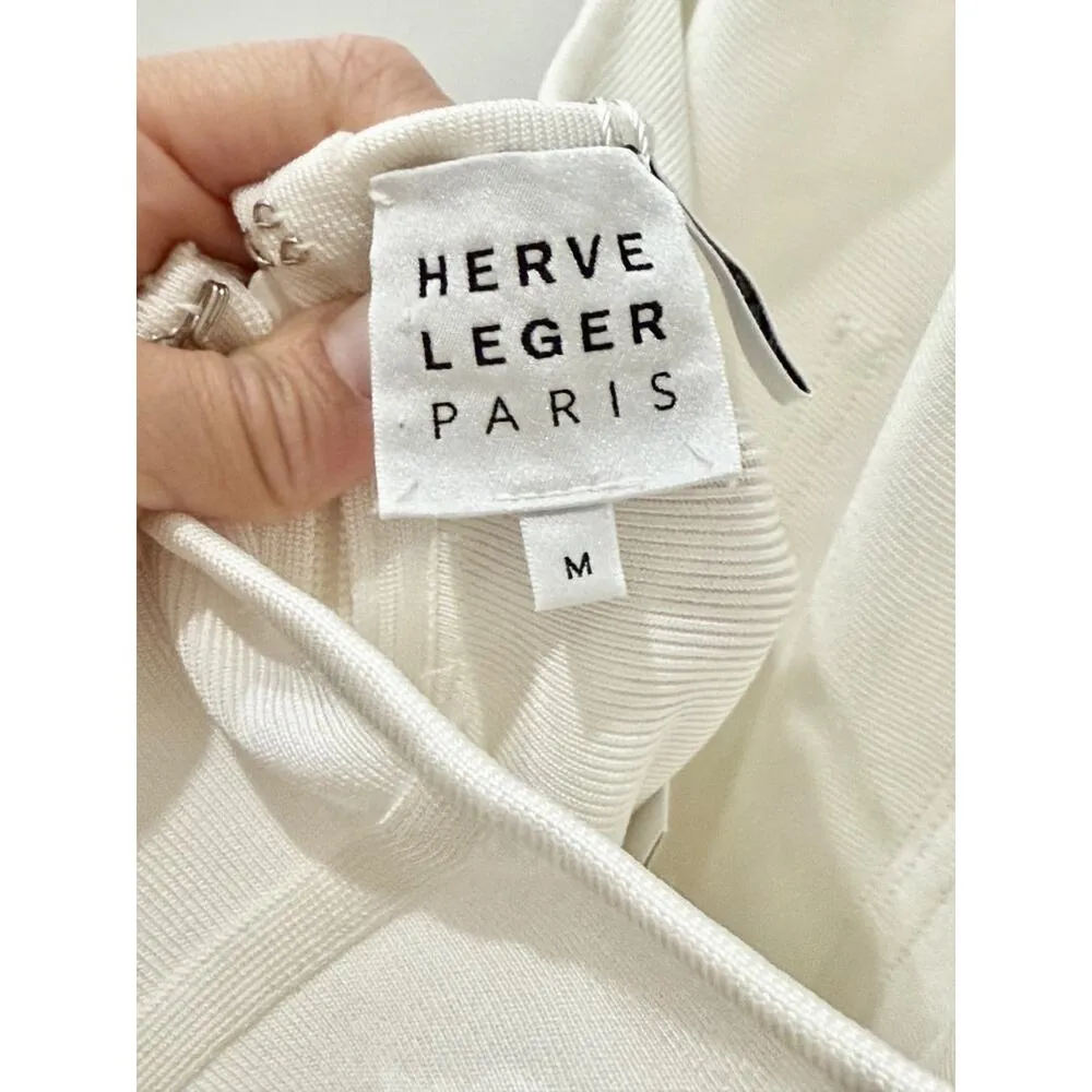 NWT Herve Leger Draped Waist Halter Fringe Gown Alabaster Women's Size Medium - Image 7