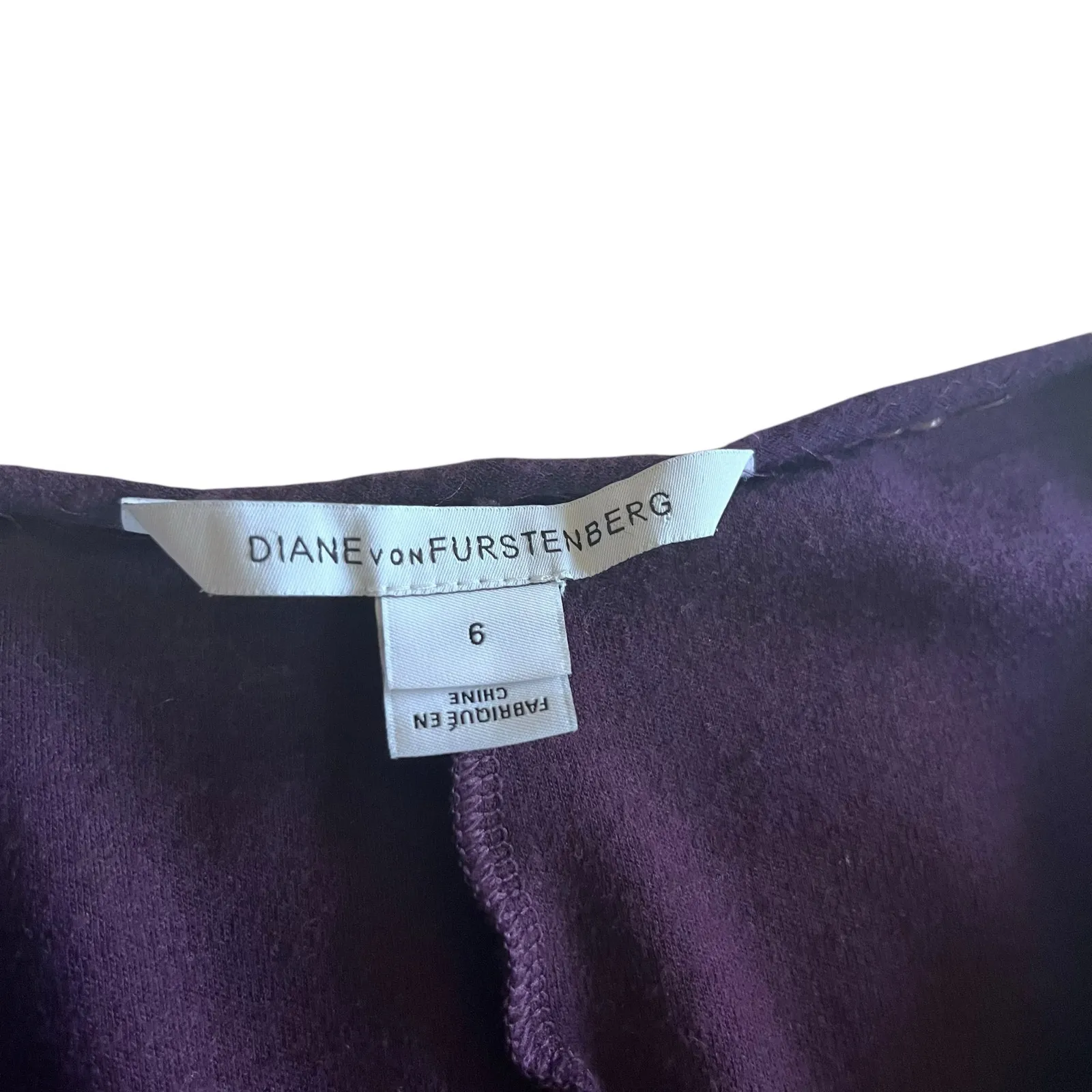 Diane von Furstenberg Plum Purple A-Line Gathered V-Neck Long Sleeve Wool Dress - Image 3